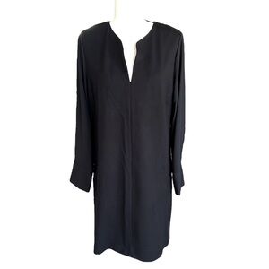 Ecru Black Ponte Knit Georgette Long Sleeve Tunic Mini Dress - M